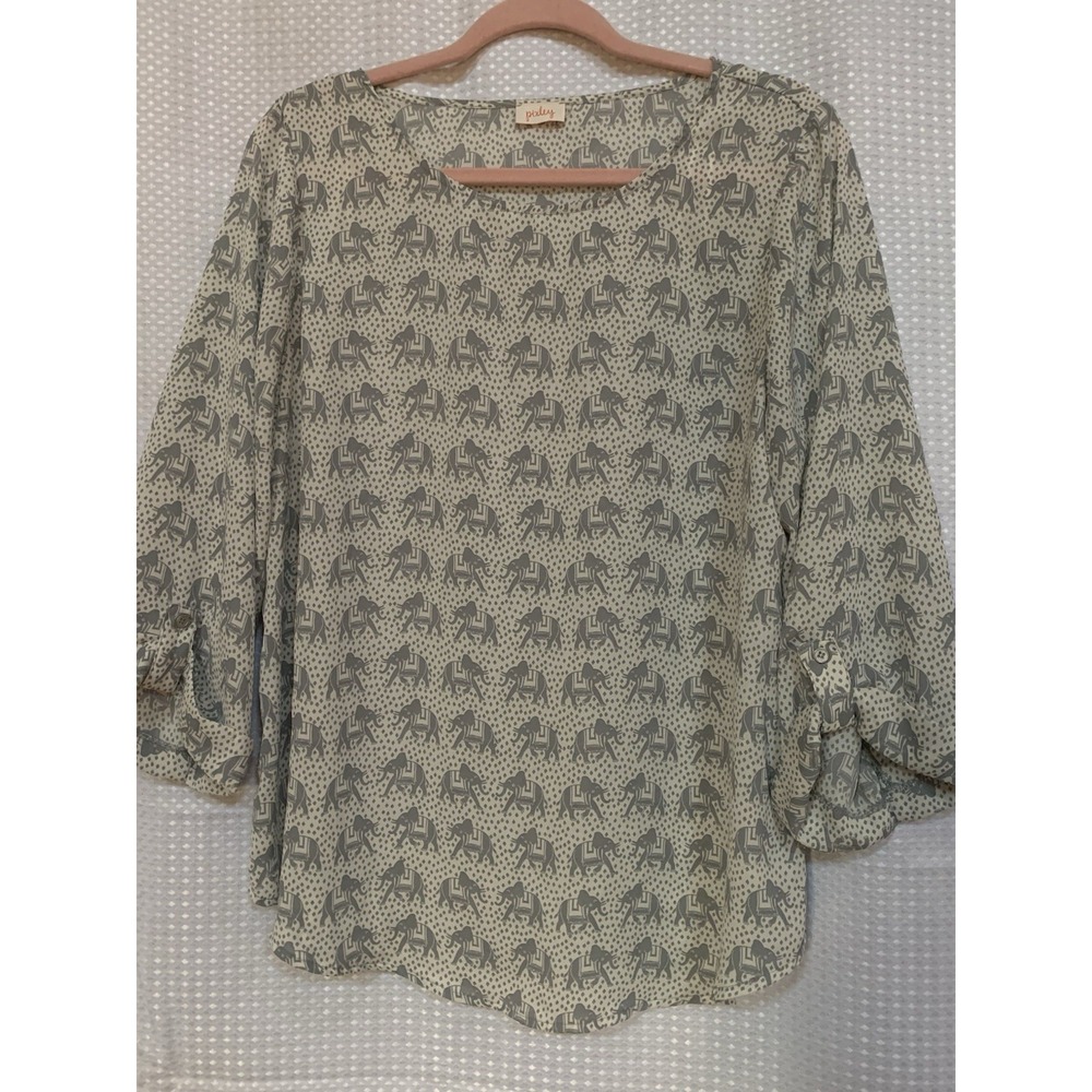 Pixley Women's Size Small Elephant Print 3/4 Sleeve Lightweight Blouse‎